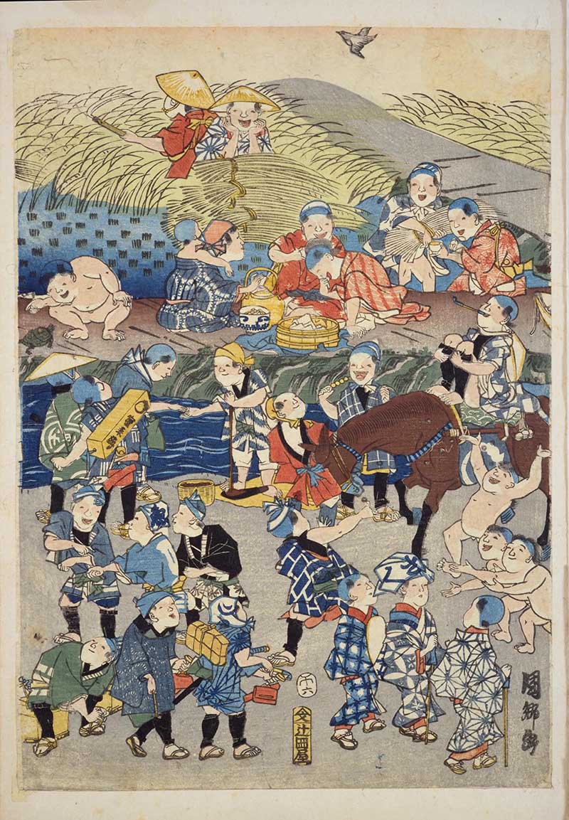 Japanese children at play Oshomae print