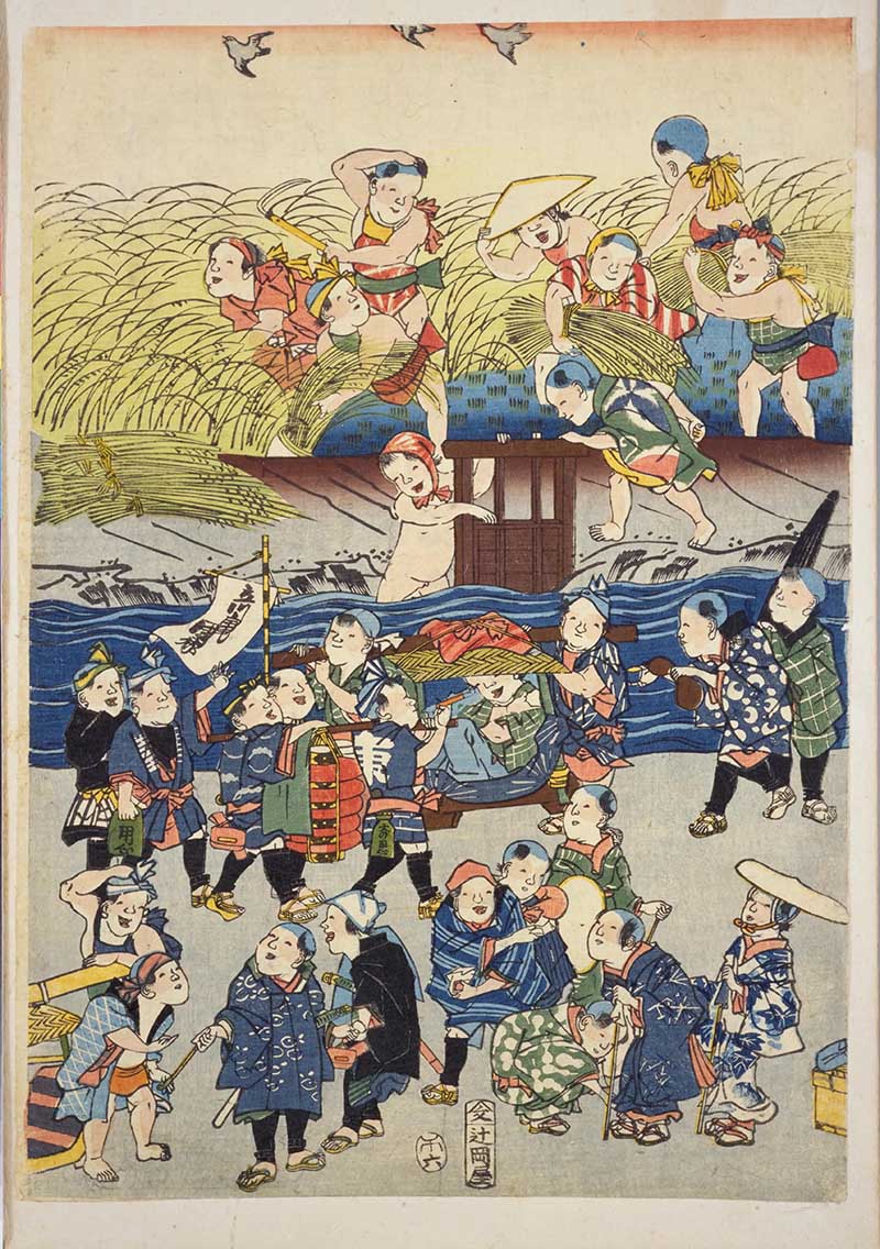 Japanese children at play Oshomae print