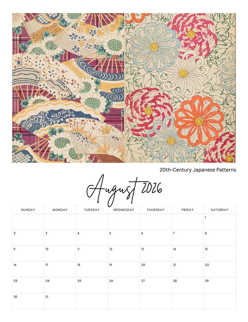 Japanese Patterns August Pictureboxblue Calendar