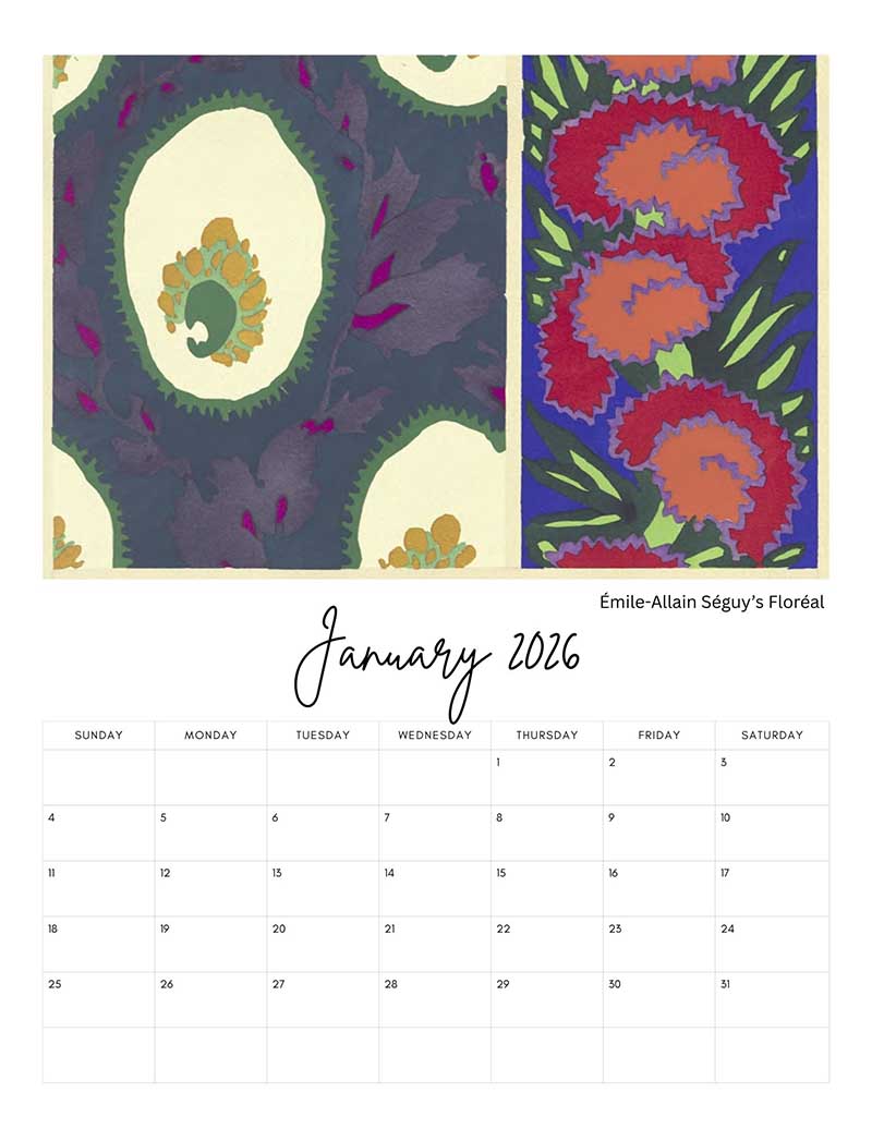 January free Printable Art Calendar 2026