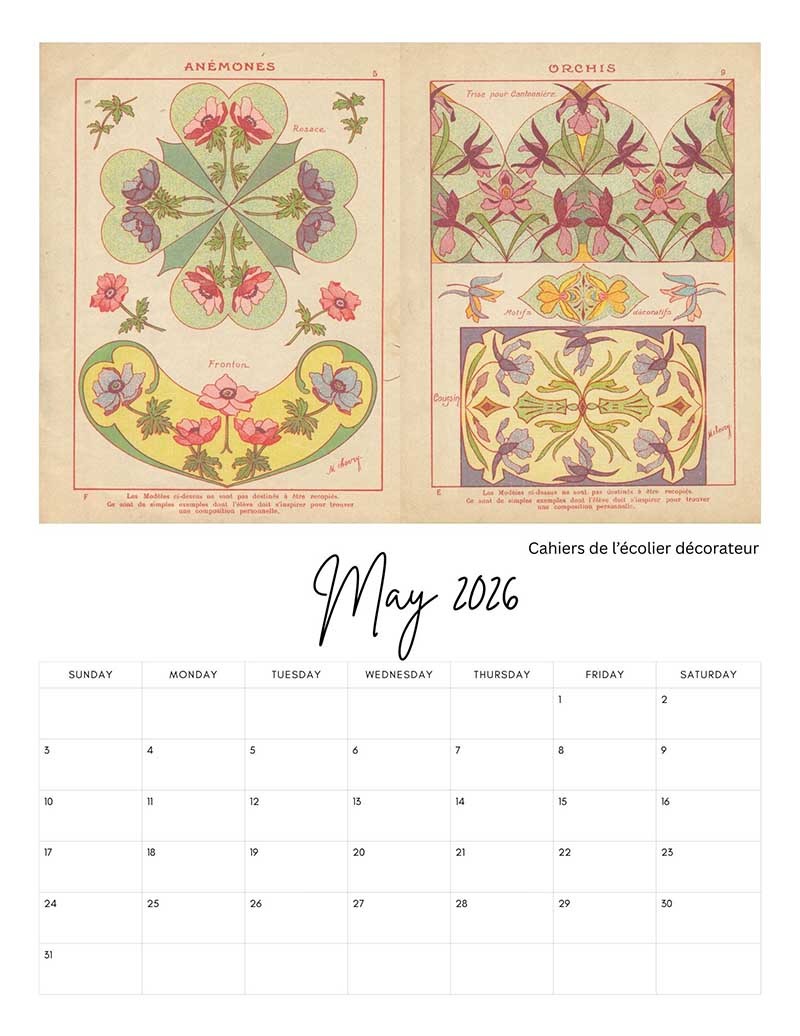 Art Nouveau Decorative Patterns May in Pictureboxblue Calendar