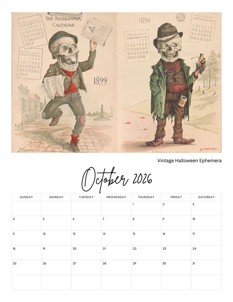 Skelton Calendar printable October