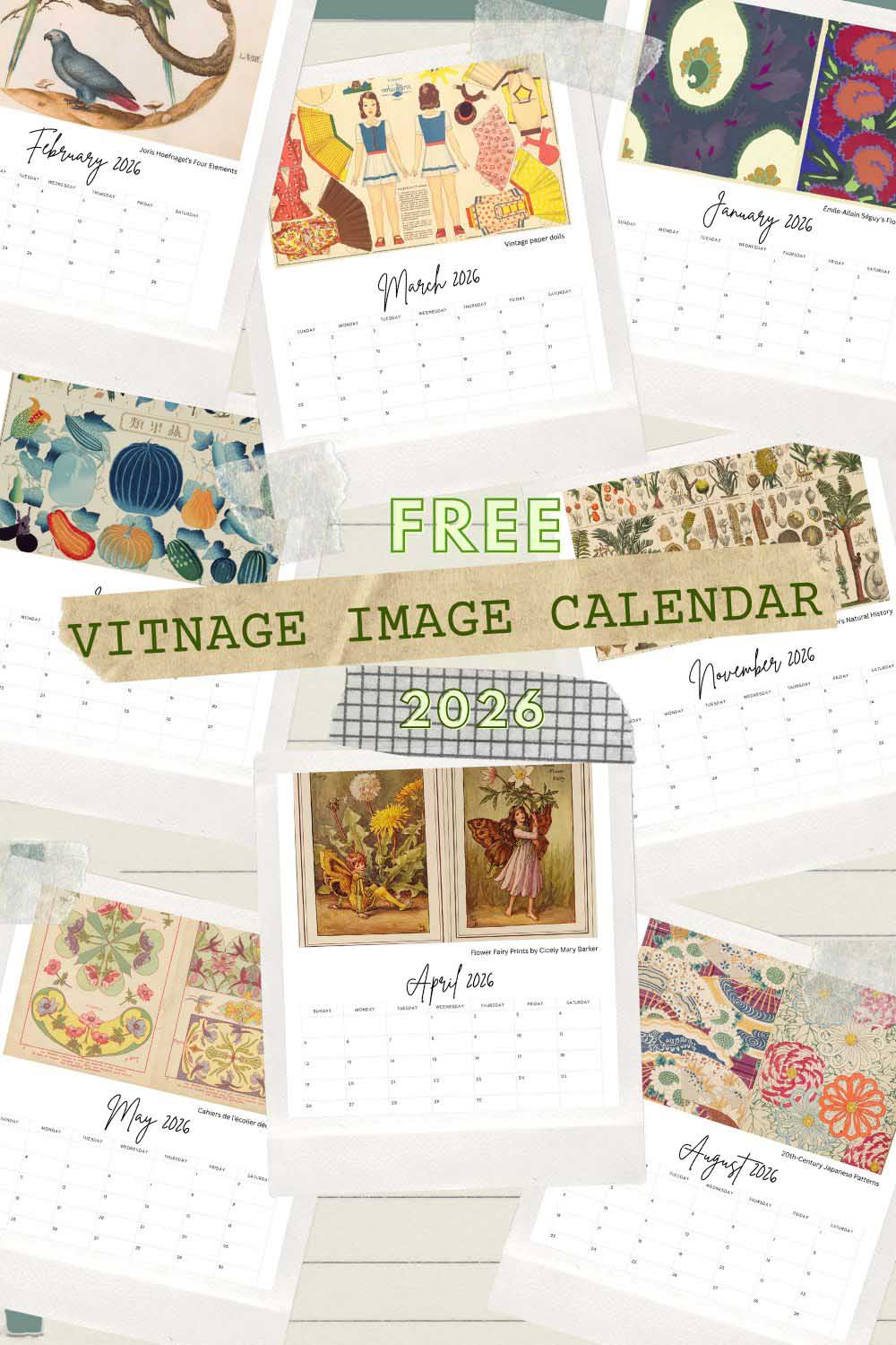 Free printable vitnage image calendar 2026 Pictureboxblue