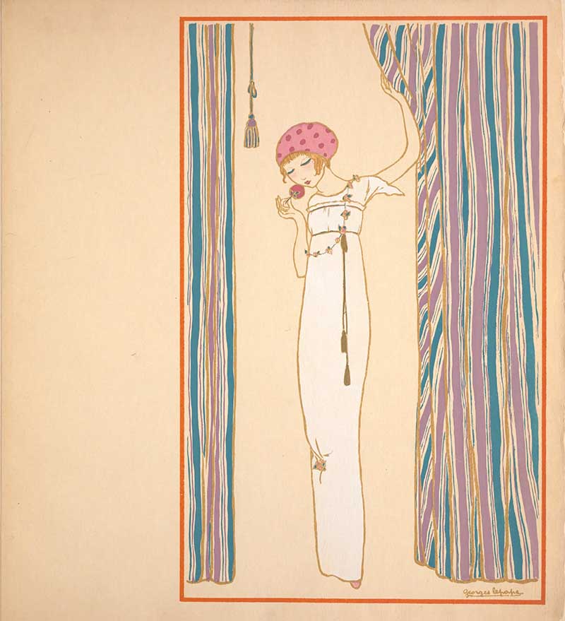 Women in White behind stripe curtain Paul Poiret