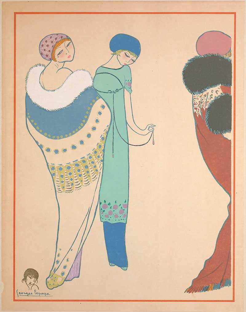 Three stylish Women Art Nouveau Style  Paul Poiret Fashion