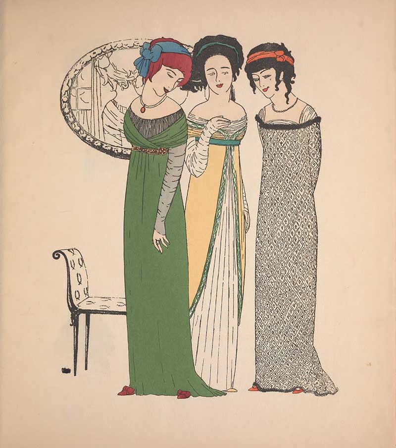 Art Nouveau Fashion Illustration Paul Poiret.  3 models reminesent of the 3 Graces