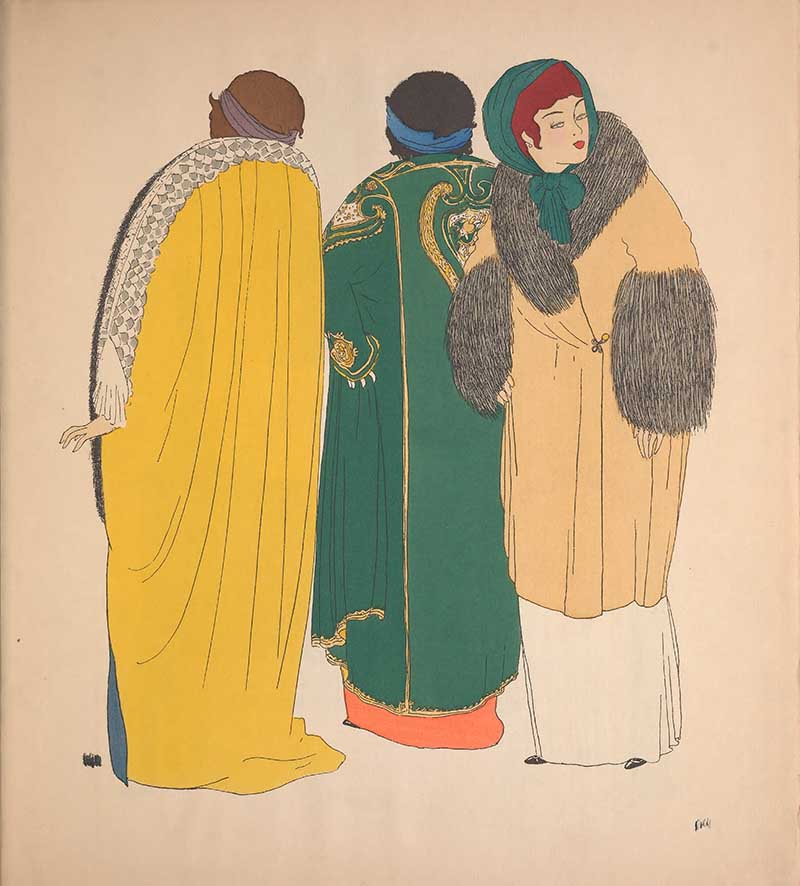 3 women in fashion coats Paul Poiret Art Nouveau Fashion illustration