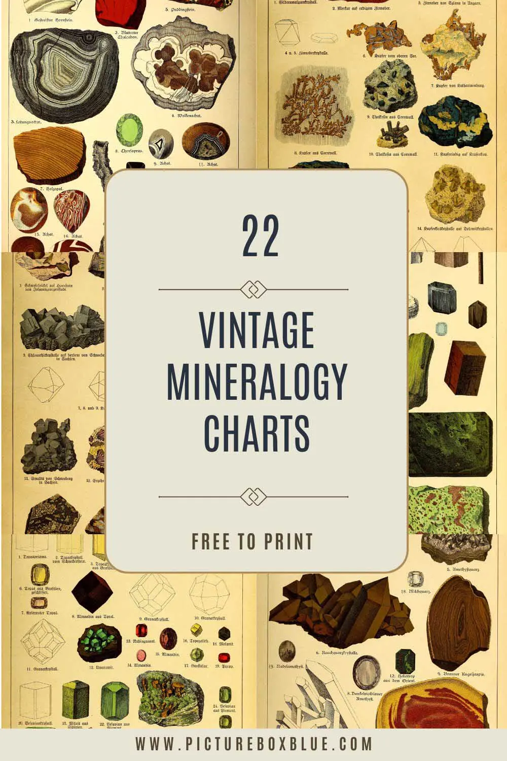 collage of 19th century vintage German mineralogy charts