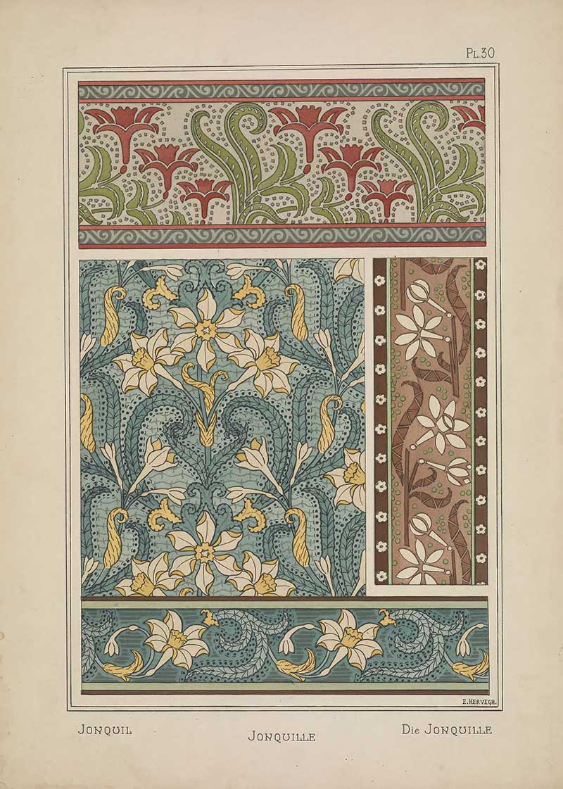 Jonquile Flower patterns 2 Art Nouveau Eugene Grasset Art Nouveau pattern design