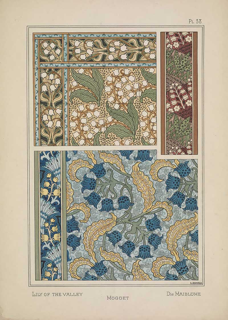 Lily of the valley Flower pattern Art Nouveau Eugene Grasset Art Nouveau pattern design