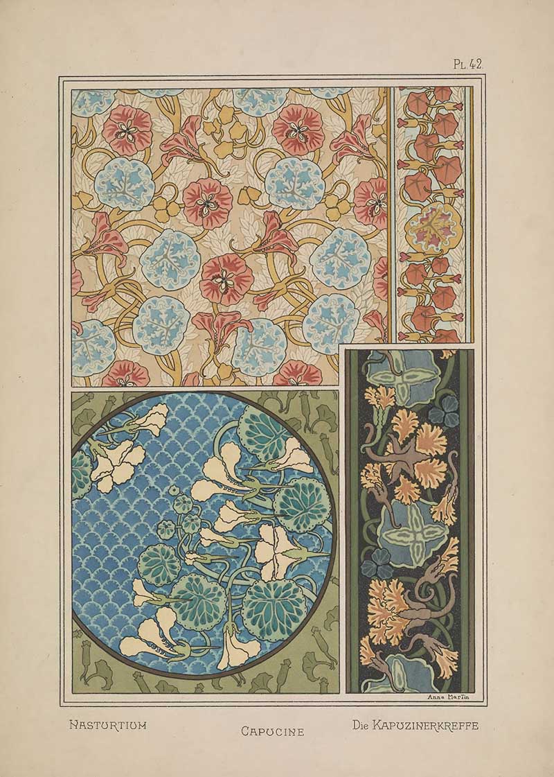 Nasturtium Flower pattern 2 Art Nouveau Eugene Grasset Art Nouveau pattern design