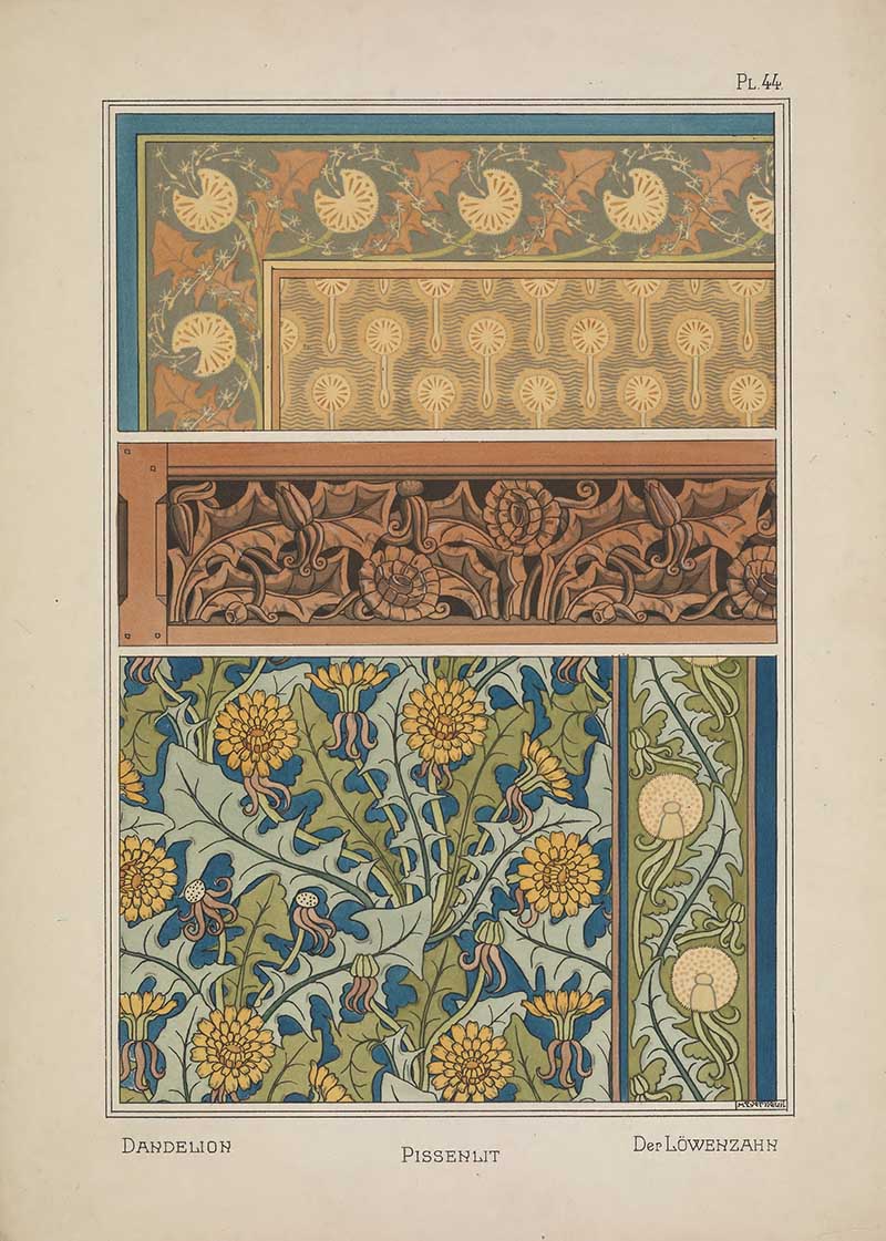 Dandelion Flower pattern Art Nouveau Eugene Grasset Art Nouveau pattern design