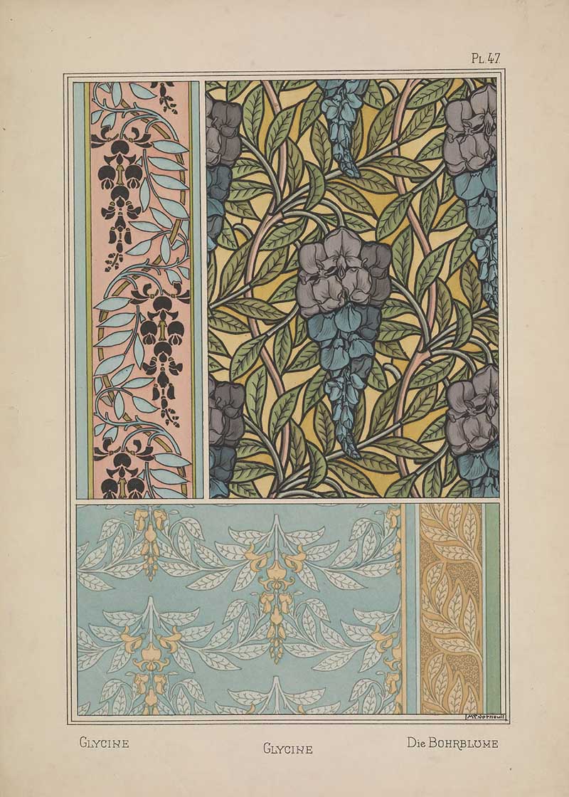 Wysteria Glydine Flower pattern Art Nouveau Eugene Grasset Art Nouveau pattern design
