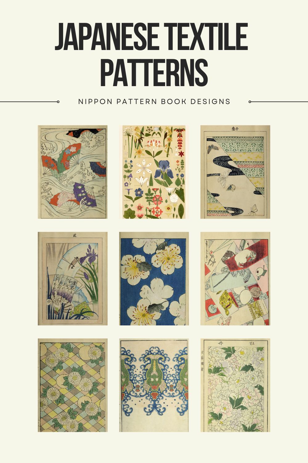 assorted Japanese textile prints Nippon pin collage